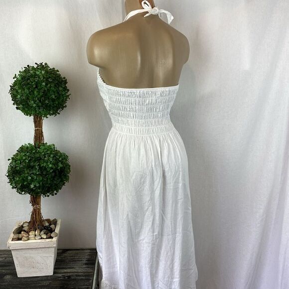 Sea Spice White Crochet Lace Asymmetric Sleeveless Halter Summer Midi Dress L - Picture 2 of 5